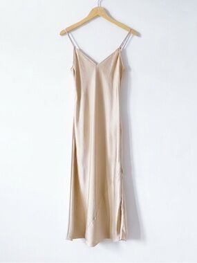 Aritzia Wilfred Only Slip Satin Midi Dress Gold Champagne Beige Olive Beige XS